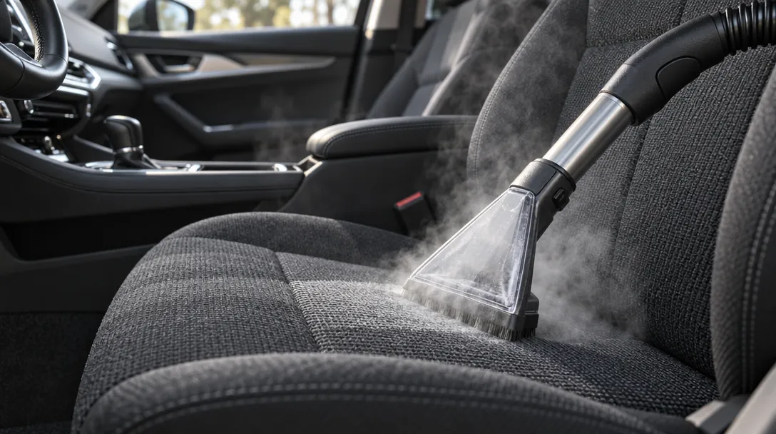 3D render of steam cleaning a car seat